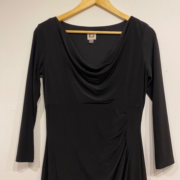 Anne Klein Black Long Sleeve Cowl Neck Sheath Cocktail Midi Dress Size 2 - Picture 1 of 4